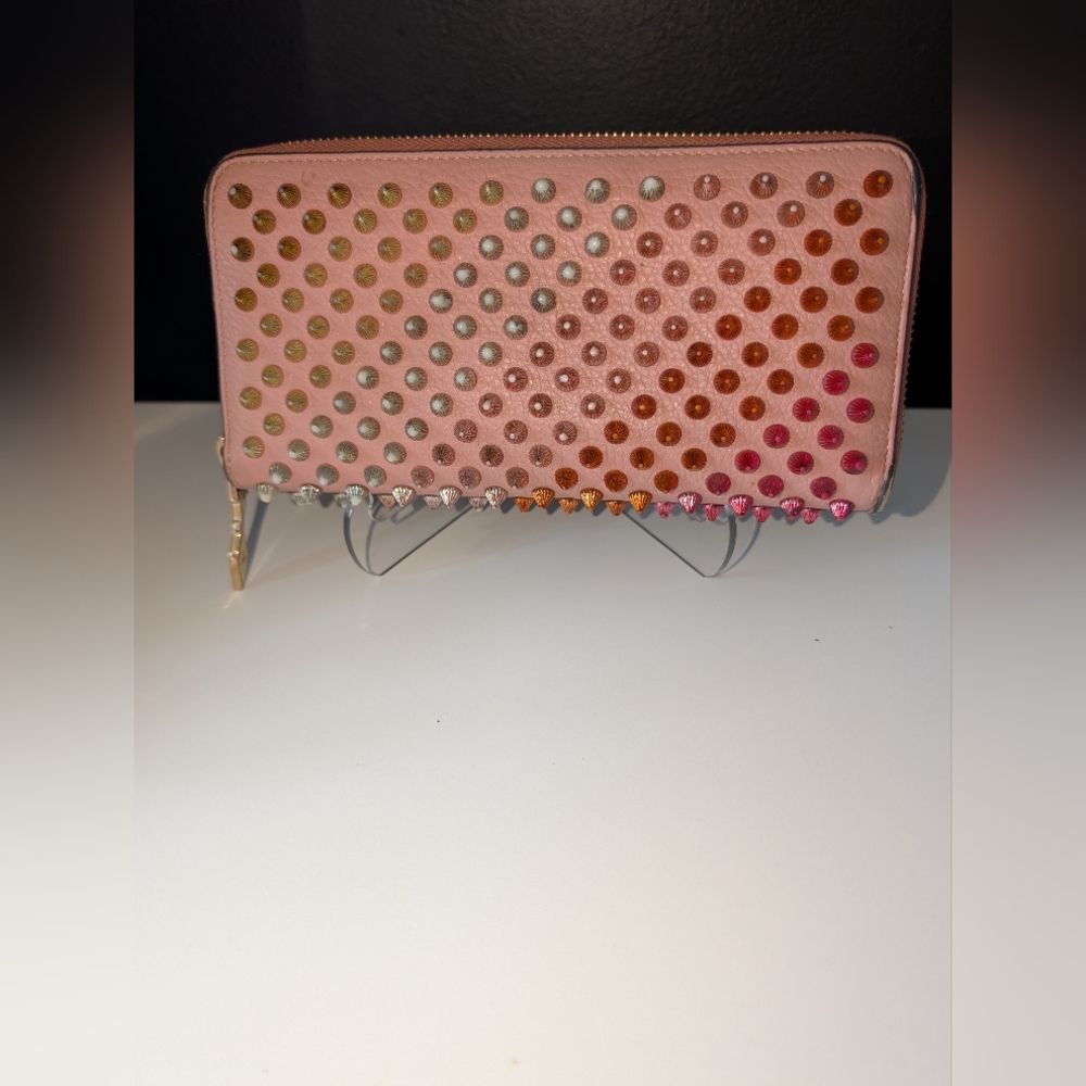Christian Louboutin Panettone Pink Studded Zip Around Wallet - Picture 1 of 12